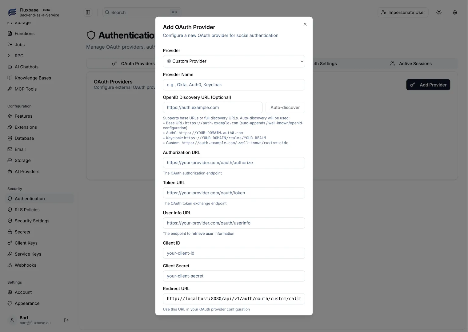 Add OAuth Provider in Admin Dashboard