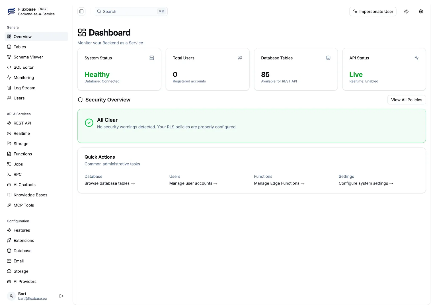 Fluxbase Admin Dashboard Overview